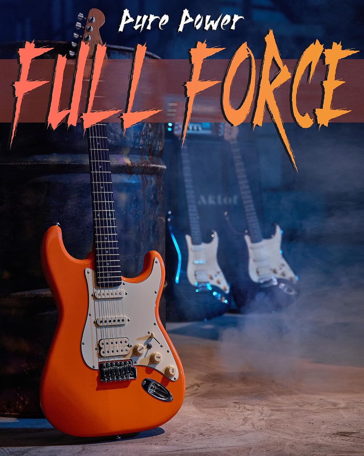 AKLOT Beginner Electric Guitar Kit: 10W Amp, Coil-Split HSS Pickups, Lesson Book, Roasted Maple Neck, Gig Bag, Tuner, Strap, Picks, Stryde Blaze Orange