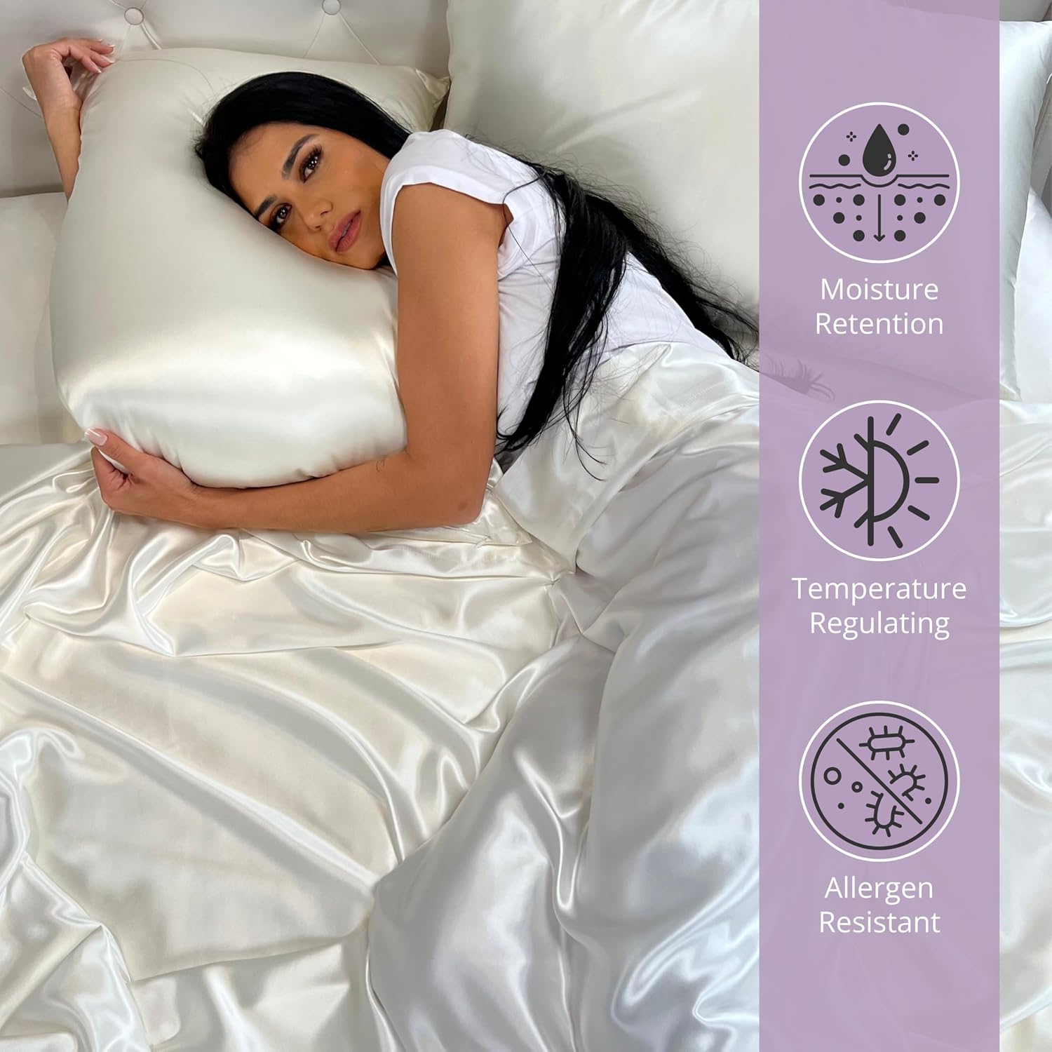 Mulberry Park Silks - 22 Momme 100% Mulberry Silk Sheets - Queen Size Bed Set - 16' Pocket - Luxurious Bed Sheets & Pillowcases, Skin-Friendly & Breathable - Charmeuse Silk for Hair Care - Ivory