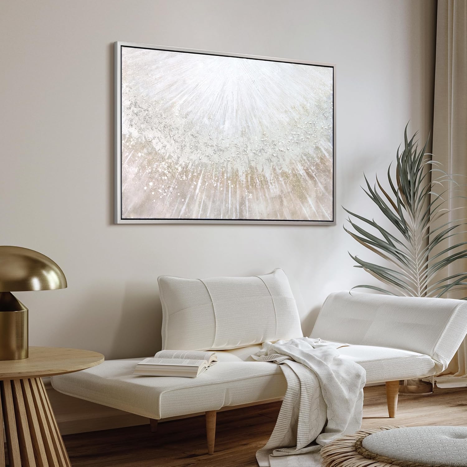 Empire Art Direct Abstract Wall Art Textured Hand Painted Canvas by Martin Edwards, Champagne Frame, 32' x 48', Silver Pellets