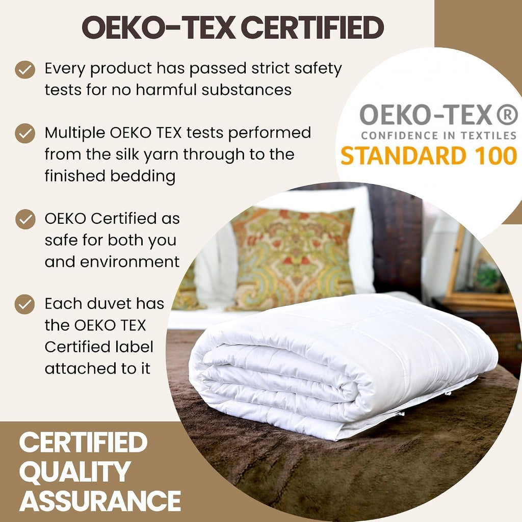 Silk Bedding Direct. Premium Mulberry Silk-Filled Duvet Insert. Summer Bliss (4 Tog). Queen Size, 90' x 90'. A Hypoallergenic Haven, Enveloping Your Dreams in Pure Mulberry Silk.