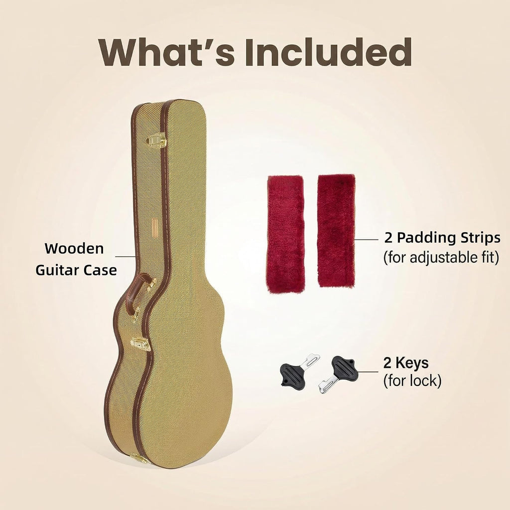 Crossrock Case - Hard-Shell Wooden Guitar Case - Fits 4/4 Classical Nylon String Guitars - Stainless Steel Latches, Sponge Lining, Metal Feet, Storage Space - Vinyl Tweed