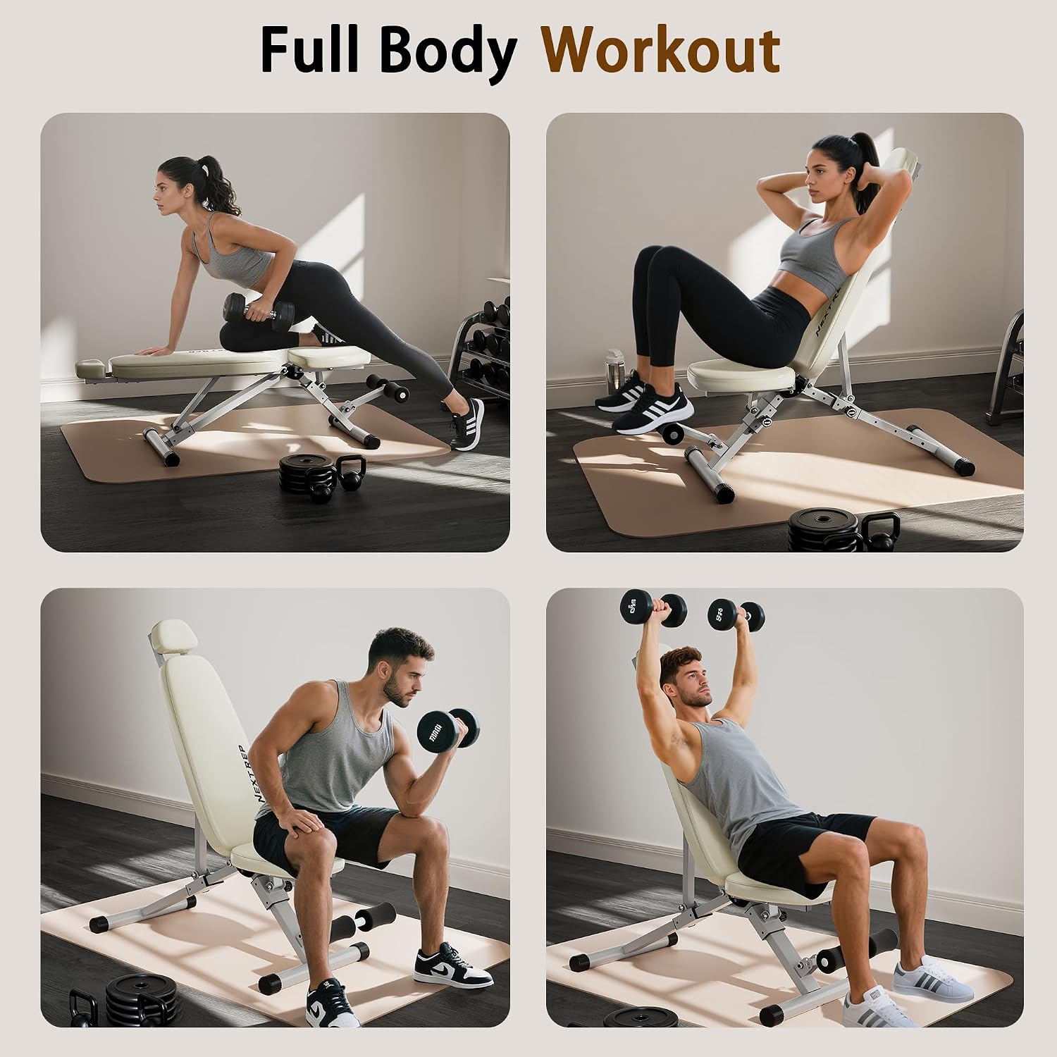 Adjustable Weight Bench for Home Gym, Workout Bench for Bench Press, Full Body Workout Incline Decline Flat Utility Exercise Bench, Full-Pin Mechanism lnnovative Fast Folding Strength Training Benches