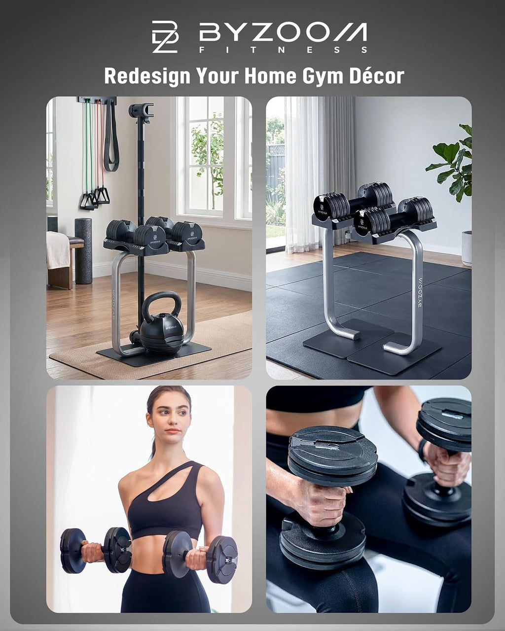 BYZOOM FITNESS 12.5LB Adjustable Dumbbell with Dumbbell Stand Bundle Set, Black