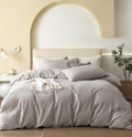 JIYUAN Super King Plus Duvet Cover Set, 3-Piece - 100% Washed Cotton, Linen-Like Soft & Breathable with Zipper Closure, Includes 120x120 Inch Cover & 2 Pillowcases, Heathered Cream Grey