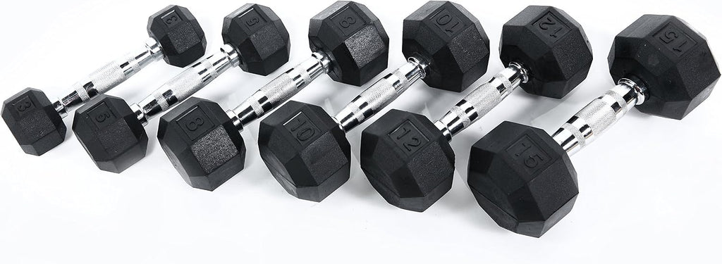 Ader Black Octagon Rubber Dumbbell Set with Rack