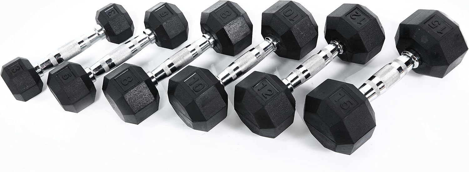 Ader Black Octagon Rubber Dumbbell Set with Rack