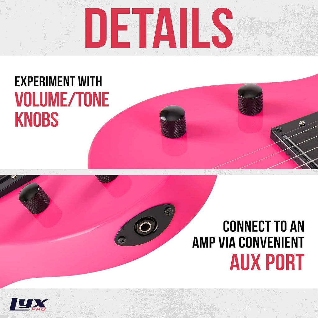 LyxPro CS 30' Left Hand Electric Guitar Kit for Beginner, Intermediate & Pro Players with Guitar, Amp Cable, 6 Picks & Learner's Guide, Solid Wood Body, Volume/Tone Controls, 5-Way Pickup - Pink