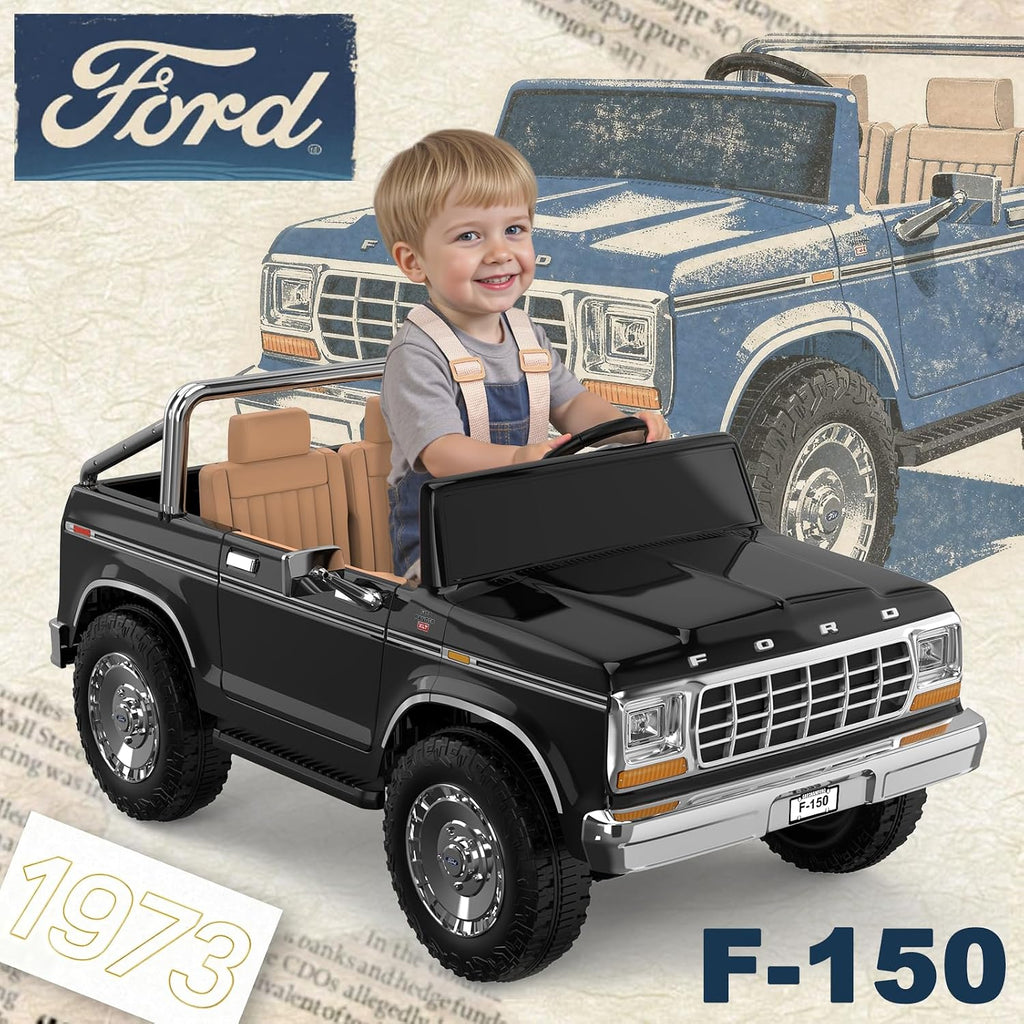 ANPABO Licensed Ford F-150 24V 2 Seater Ride on Car for Kids, 4x100W Motors for All-Terrain Electric Car with Parental Remote, Retro Style, 3-Speeds, Large Storage Box, Music Player, Aged 3-8, Black