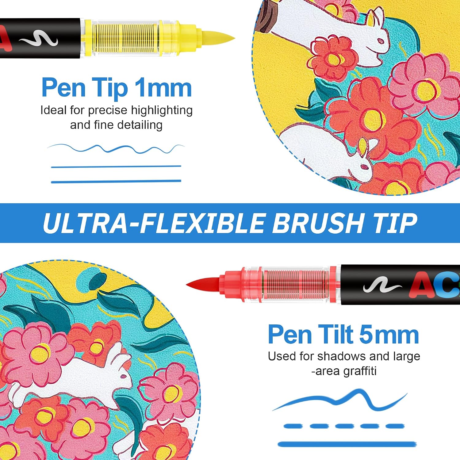 Guangna 360 Acrylic Paint Markers, Brush Tip Acrylic Paint Pens, Quick-Drying Waterproof Ink, for Rock Painting Plastic Wood Canvas Glass Ceramic Metal Art Crafts Supplies Gift