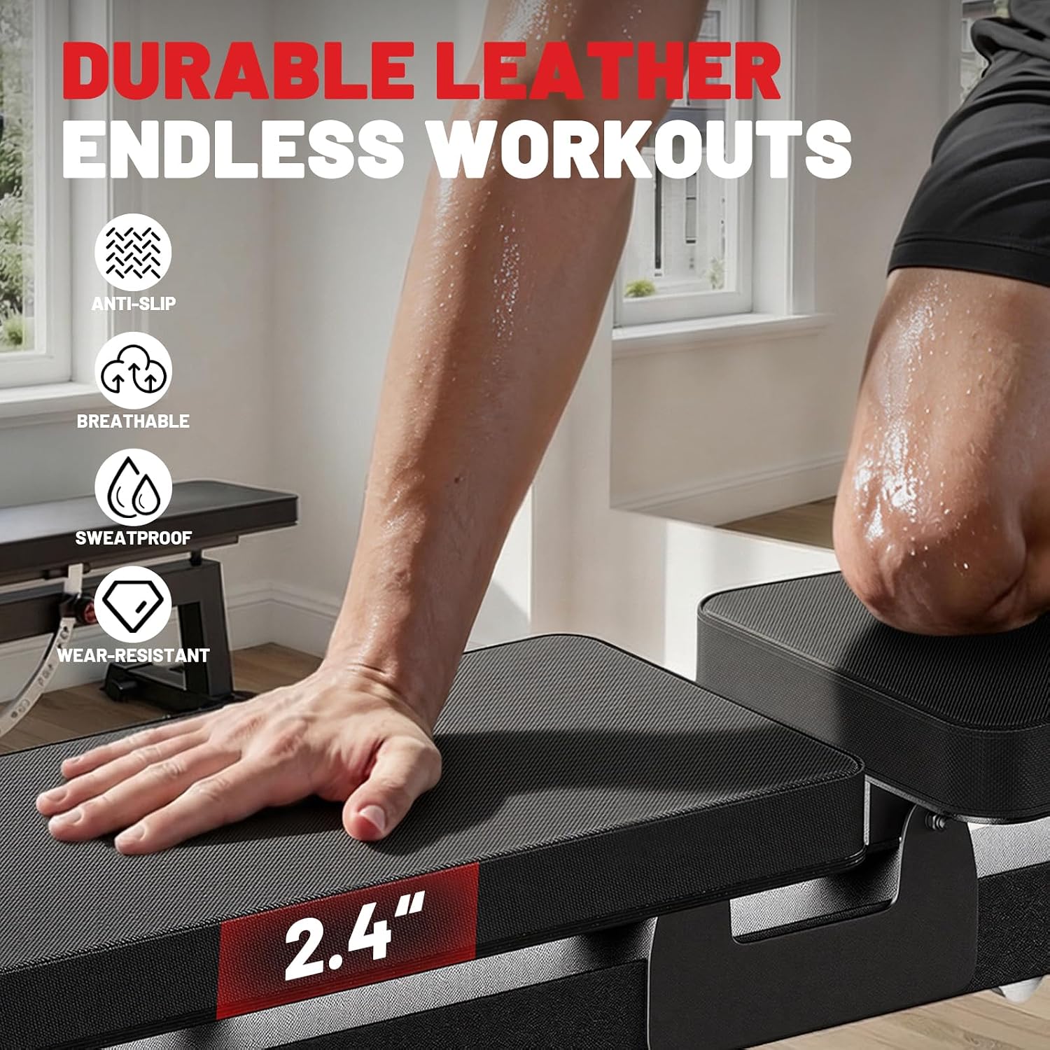 PAPABABE Adjustable Weight Bench with Weight Set, Heavy-Duty Workout Bench with Two-Way Angle Adjustment, Comfortable Extended & Easy-to-Clean Backrest, Transport Wheels & Easy Mobility for Home Gym