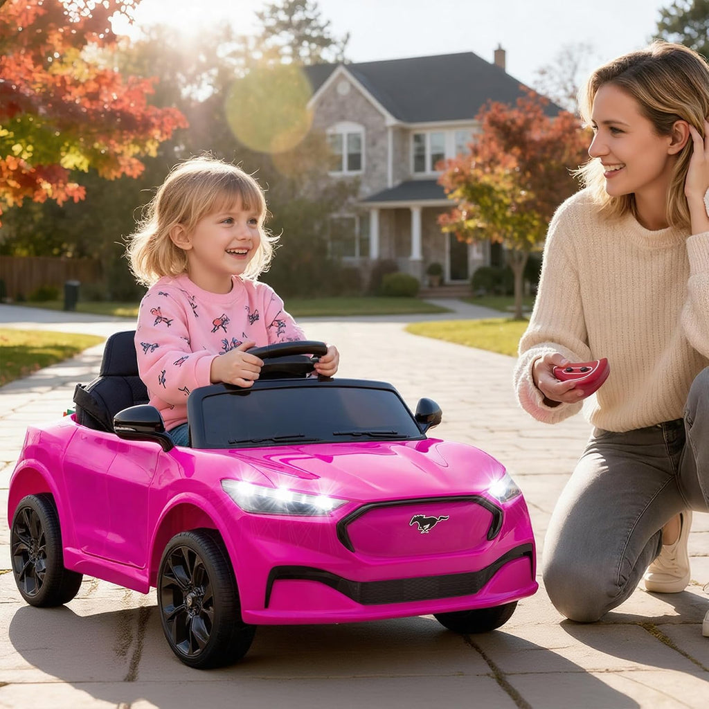 Bobike Electric Ride On Car for Kids, 12V Electric Toddler Car with Remote Control, Ride on Toys for Kids with LED Lights, Music Player, Lockable Doors(Hot Pink)