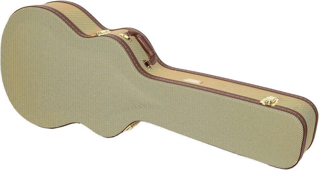 Crossrock Wooden Guitar Case fits 12-Frets 000/OM Acoustic Guitars - Stainless Steel Latches, Sponge Lining, Metal Feet, Storage Space - Vinyl Tweed (CRW620-00012TW)