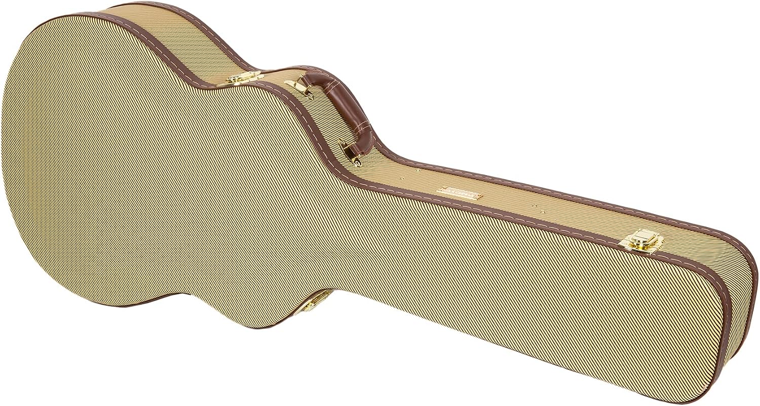 Crossrock Wooden Guitar Case fits 12-Frets 000/OM Acoustic Guitars - Stainless Steel Latches, Sponge Lining, Metal Feet, Storage Space - Vinyl Tweed (CRW620-00012TW)