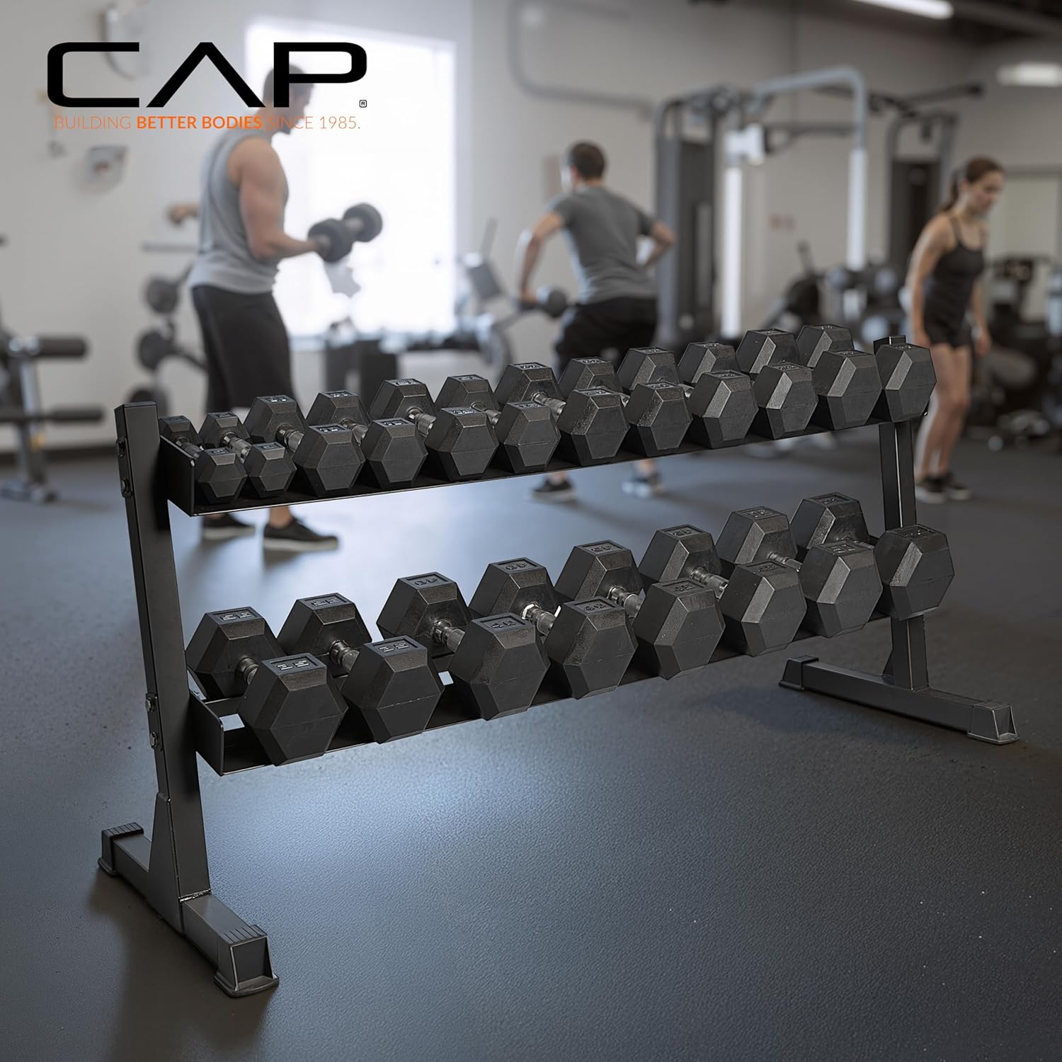 CAP 280 LB, 550 LB, 1200 LB Dumbbell Set with Horizontal 2-3 Tier Rack, Rubber Hex Free Weights, Home Gym Weight Set for Strength Training