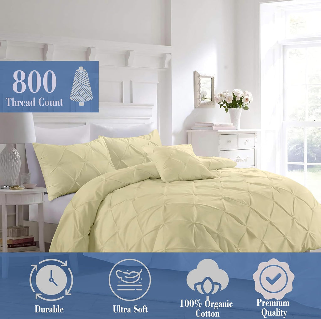 Luxury Ivory Pinch Pleated Pintuck Duvet Cover Set Oversized King Plus 120'x128' Size Egyptian Cotton Luxury Soft & Breathable Comforter Cover with Corner Ties & Zipper Closure