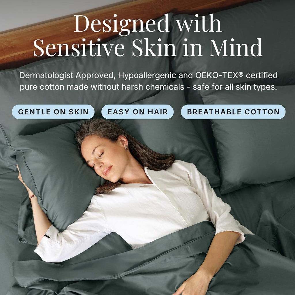 Miracle Made Extra Luxe Soft Cooling Bed Sheet Set, 4-piece Silver-Infused Cotton Fabric – Lightweight, Hypoallergenic Bedding for Hot Sleepers, King Size, Sage Green