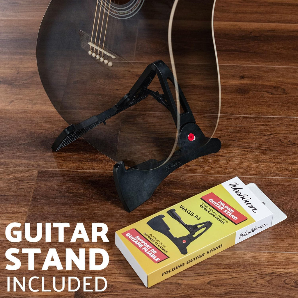 Washburn WA90CE Acoustic-Electric Guitar Kit - Black Bundle with Gig Bag, Strap, Picks, Strings, Stand, Instructional DVD and Austin Bazaar Polishing Cloth