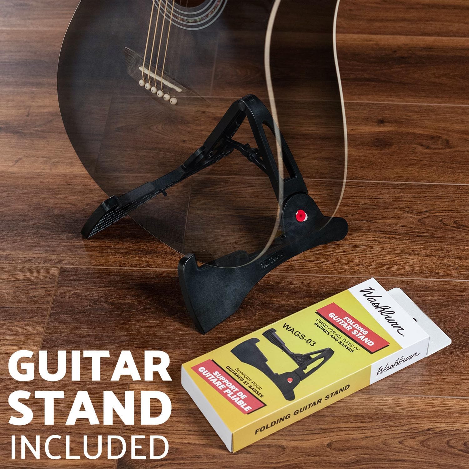 Washburn WA90CE Acoustic-Electric Guitar Kit - Black Bundle with Gig Bag, Strap, Picks, Strings, Stand, Instructional DVD and Austin Bazaar Polishing Cloth