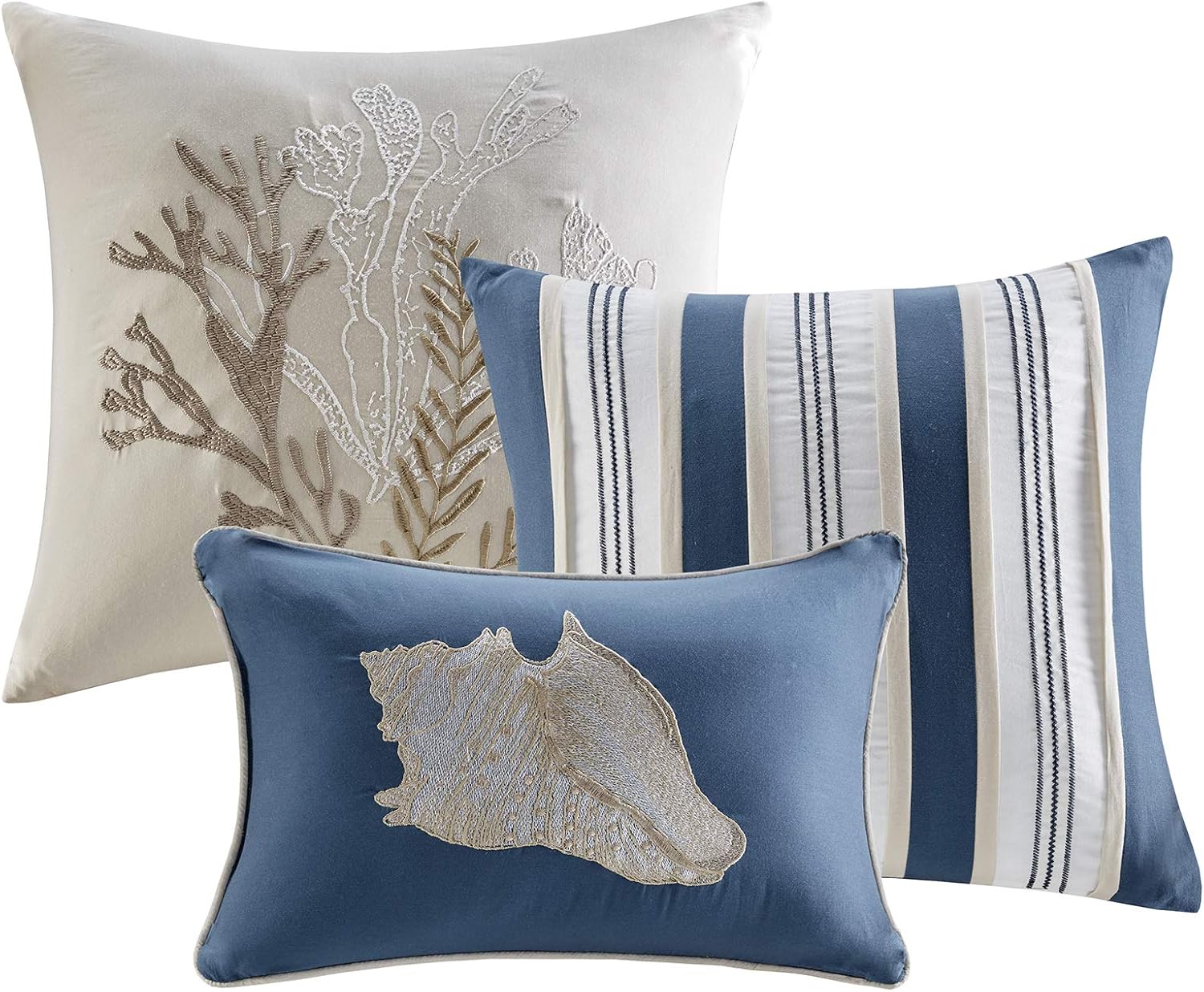 Madison Park 100% Cotton Comforter Set-Coastal Coral, Starfish Design All Season Down Alternative Cozy Bedding with Matching Shams, California King (104 in x 92 in), Blue 7 Piece
