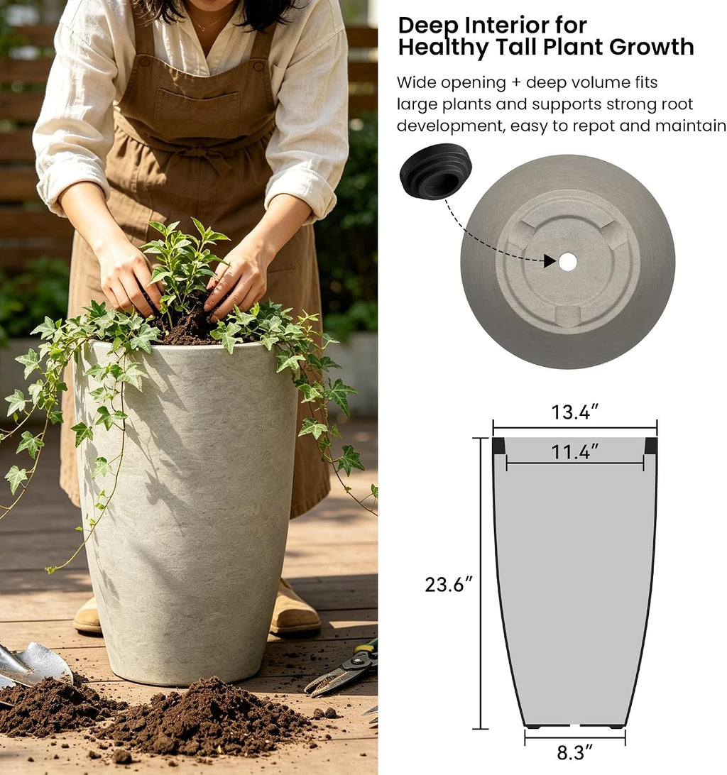Kante 23.6' Tall Bullet Shape Concrete Planter, Large Tapered Plant Pot with Drainage Hole & Rubber Plug – Breathable Handmade Weathered Concrete for Floor, Entryway, Patio