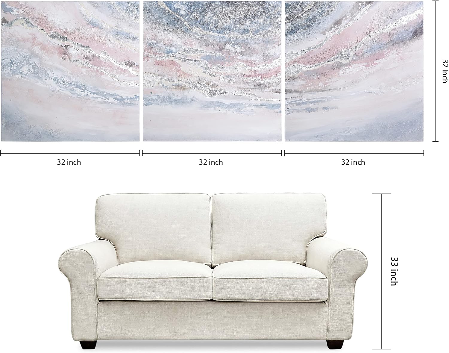Empire Art Direct Abstract Wall Art Textured Hand Painted Canvas by Martin Edwards, Triptych, 32' x 32' each, Heavens 1