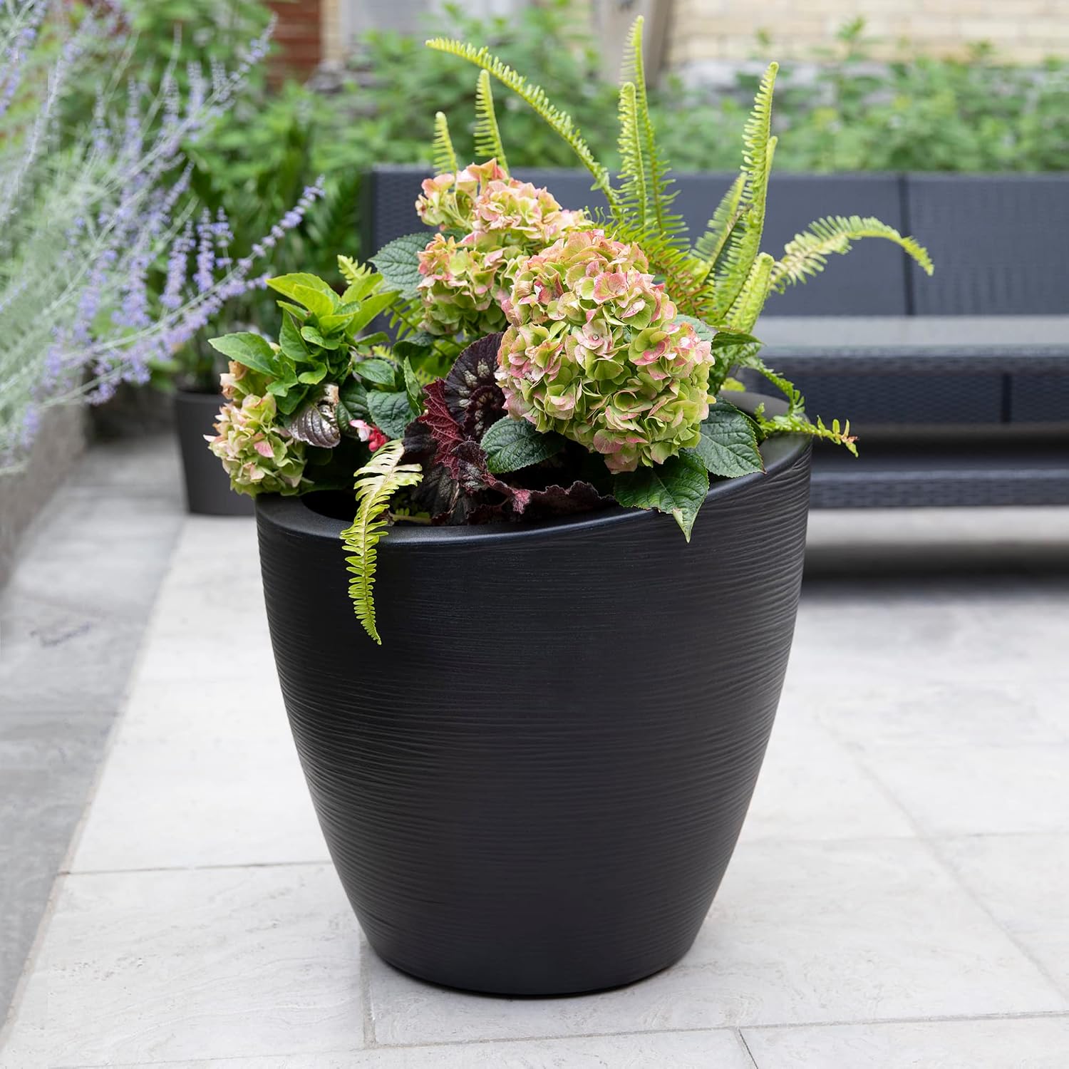 Mayne 8879-B Modesto 20in Round Patio Planter, Black