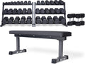 REP FITNESS Dumbbell Set with Bench – 5-50, 5-75 or 5-100 Rubber Hex Dumbbell Set with Either Flat or Adjustable Bench