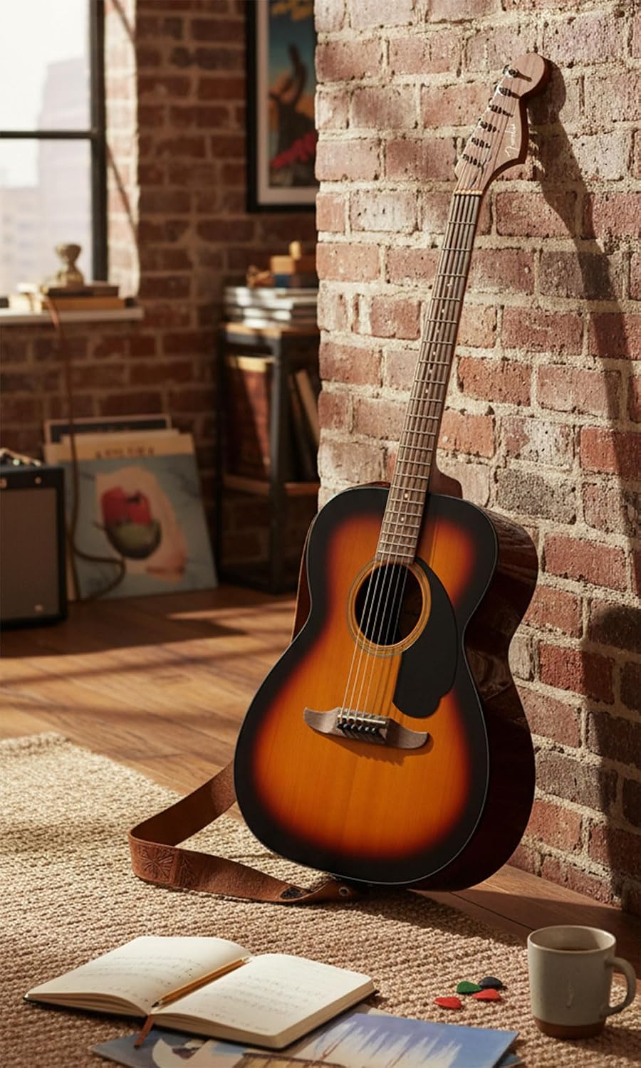 Fender California Standard Monterey E Acoustic-Electric Guitar - 3-Color Sunburst Bundle with Gig Bag, Tuner, Strap, Strings, Picks, and Austin Bazaar Instructional DVD