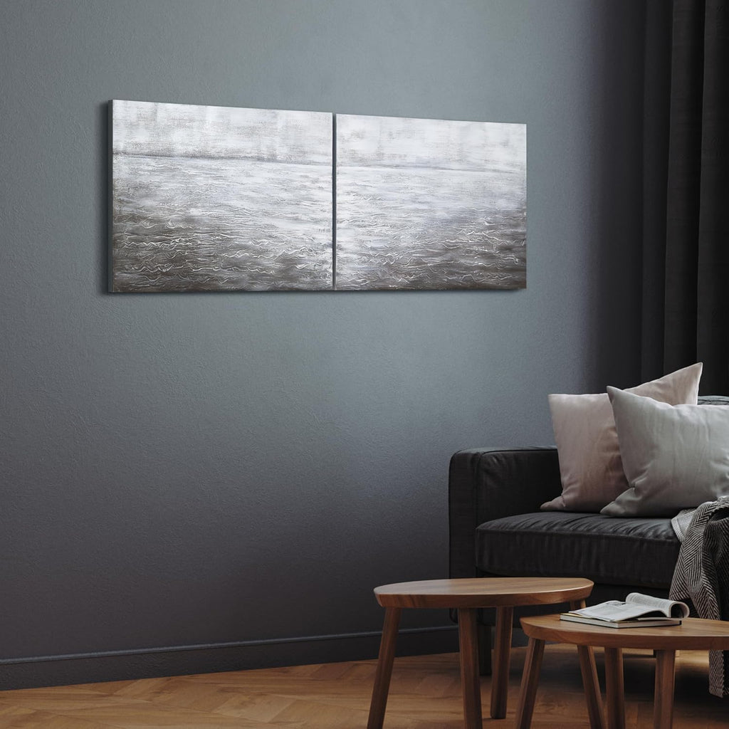 Empire Art Direct Abstract Wall Art Textured Hand Painted Canvas by Martin Edwards, Diptych, 24' x 36' each, Silver Light