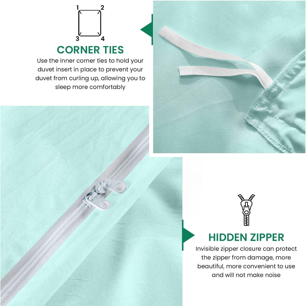 800TC 3 Sided Zipper Duvet Cover Set Soft Egyptian Cotton 3 Sided Zipper Closure, 3 PCS 1-Duvet Cover & 2- Pillow Shams - King-XL Size (98' x 116') Inches, (Solid Aqua Blue)
