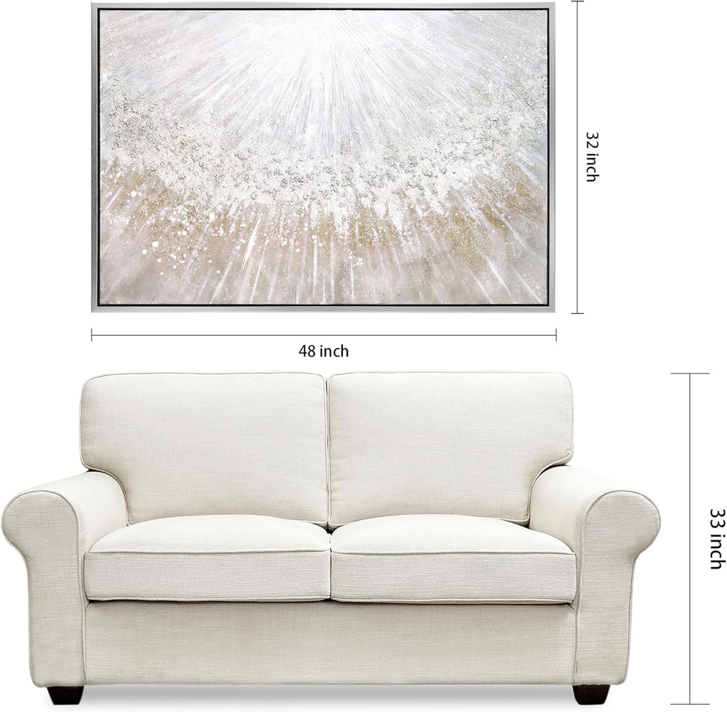Empire Art Direct Abstract Wall Art Textured Hand Painted Canvas by Martin Edwards, Champagne Frame, 32' x 48', Silver Pellets