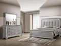 Contemporary Gray Finish Upholstered Padded King Size LED Light Bed Solid Wood 3pc Wooden Bedroom Set