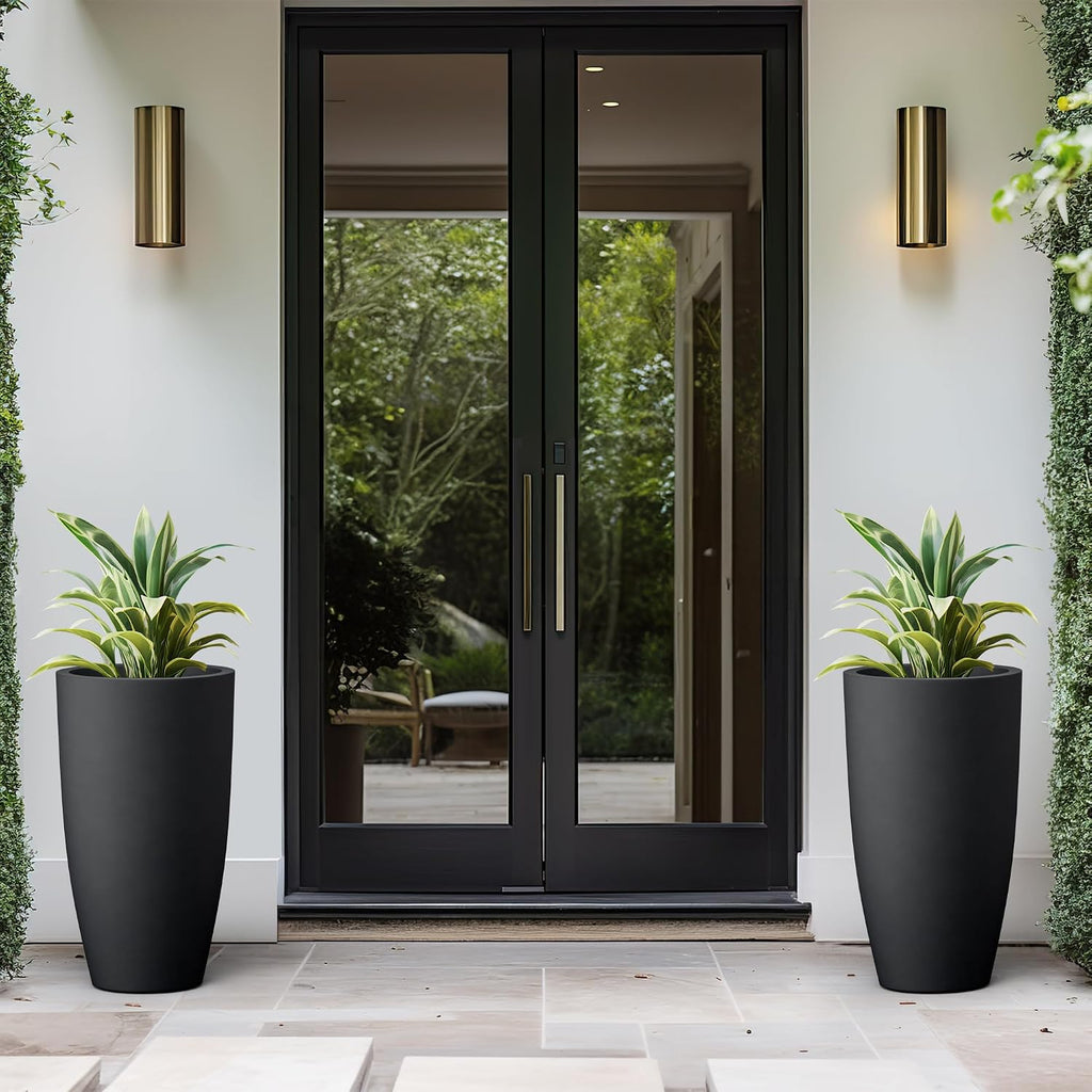 Kante 23.6' H Black Tall Planters (Set of 2), Large Outdoor Indoor Decorative Plant Pots with Drainage Hole and Rubber Plug, Modern Style for Home and Garden