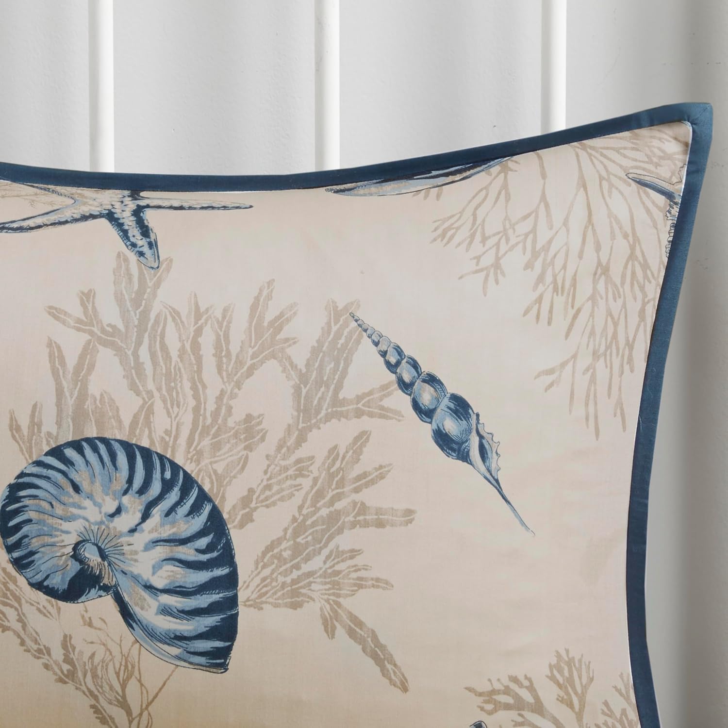 Madison Park 100% Cotton Comforter Set - Coastal Coral, Starfish Design All Season Down Alternative Cozy Bedding with Matching Shams, Decorative Pillow, Cal King(104'x92'), Taupe 7 Piece
