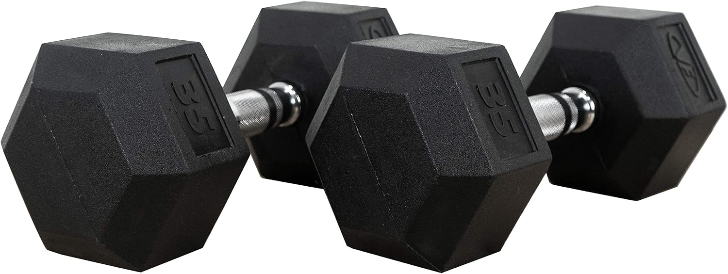 Valor Fitness Rubber Hex Dumbbell Free Weights for Home Gym Workout Equipment for Strength Training