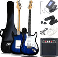 Ermik Solid Body Electric Guitar Kit with Amp 20W, Strings, Strap, Digital Tuner, Picks, Gig Bag, Cable, Tremolo Bar, 39' Full Size Guitar HSS Pickups Guitarra Electrica Beginner Gift - Blue