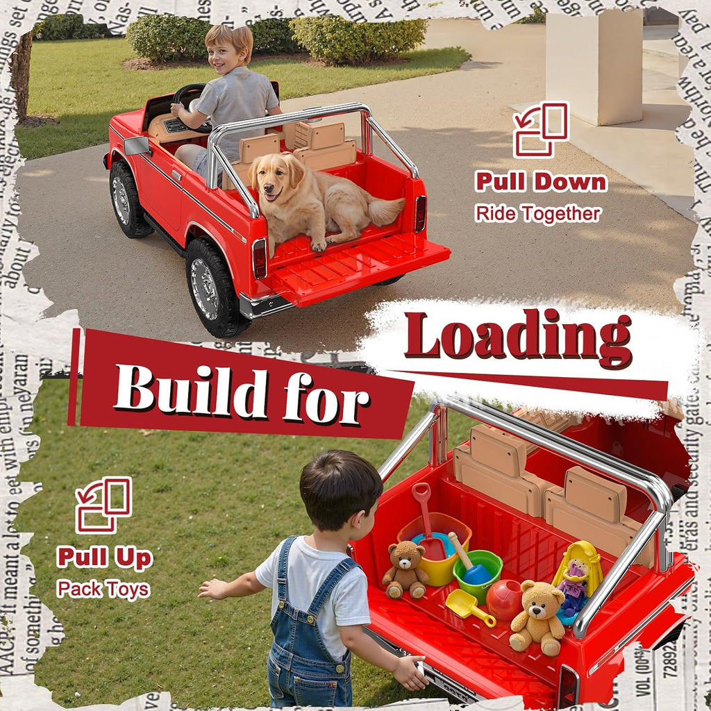 ANPABO Licensed Ford F-150 24V 2 Seater Ride on Car for Kids, 4x100W Motors for All-Terrain Electric Car w/Parental Remote, Retro Style, 3-Speeds, Large Storage Box, Music Player (Red-Orange)