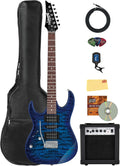 Ibanez GRX70QAL RG Gio Electric Guitar, Left Handed - Transparent Blue Burst Bundle with Amplifier, Gig Bag, Tuner, Cable, Picks, Austin Bazaar Instructional DVD, and Polishing Cloth