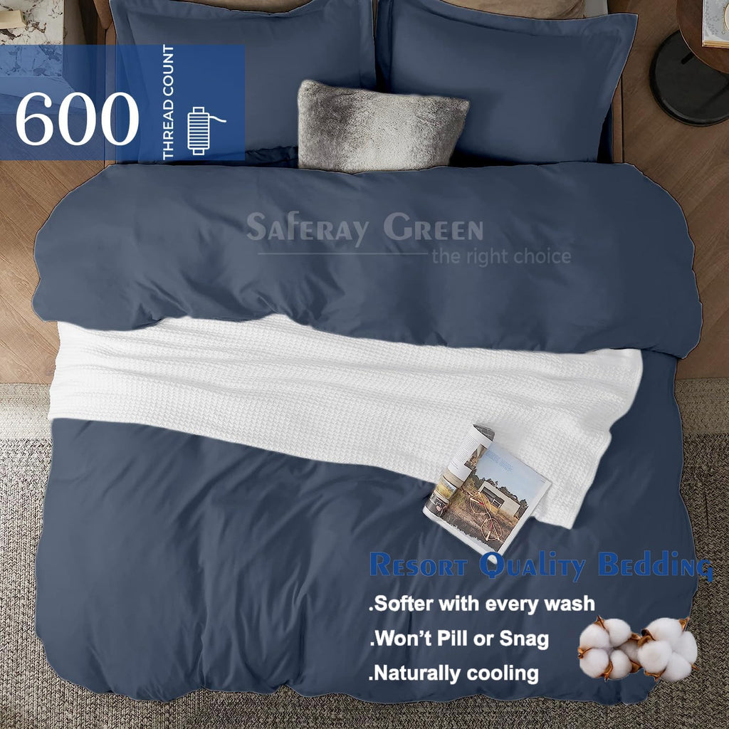 100% Pure Cotton Super King Plus 120'X120' Duvet Cover Set - 600 Thread Count, Comforter Cover, Zipper Closure and Corner Ties Breathable Silky Soft Premium Quality (SKP, Steel Blue)