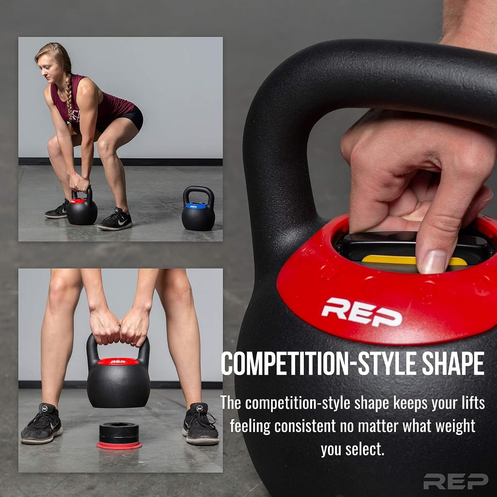 Rep Fitness Adjustable Kettlebell | Weight Set for Home Gym | Strength Training Equipment for Men & Women | Compact Steel Bell with Ergonomic Handle | 20–40 lb (9–18 kg) Variable Options