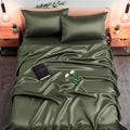Colorado Home Co SUNDAYSILKS | Mulberry Silk Bed Sheets | 4PC Queen Size | Natural Bedding Set | Soft & Durable | Grade 6A Organic Real Silk [Olive]