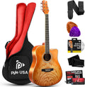 Pyle Steel String Acoustic Guitar Kit, 41' Full Size Cutaway with Ashtree Top, Open Pore Finish, Premium Accessory Set with Armored Gig Bag, Cherry Burst Matte