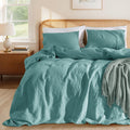LBRO2M 100% France Linen Duvet Cover Set 3 Pcs Including 1 Flax Comforter Cover with Zipper Closure, 2 Pillowcase, Cozy Duvet Cover California King, Aqua