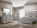 Contemporary Gray Finish Upholstered Padded King Size LED Light Bed Solid Wood 4pc Wooden Bedroom Set