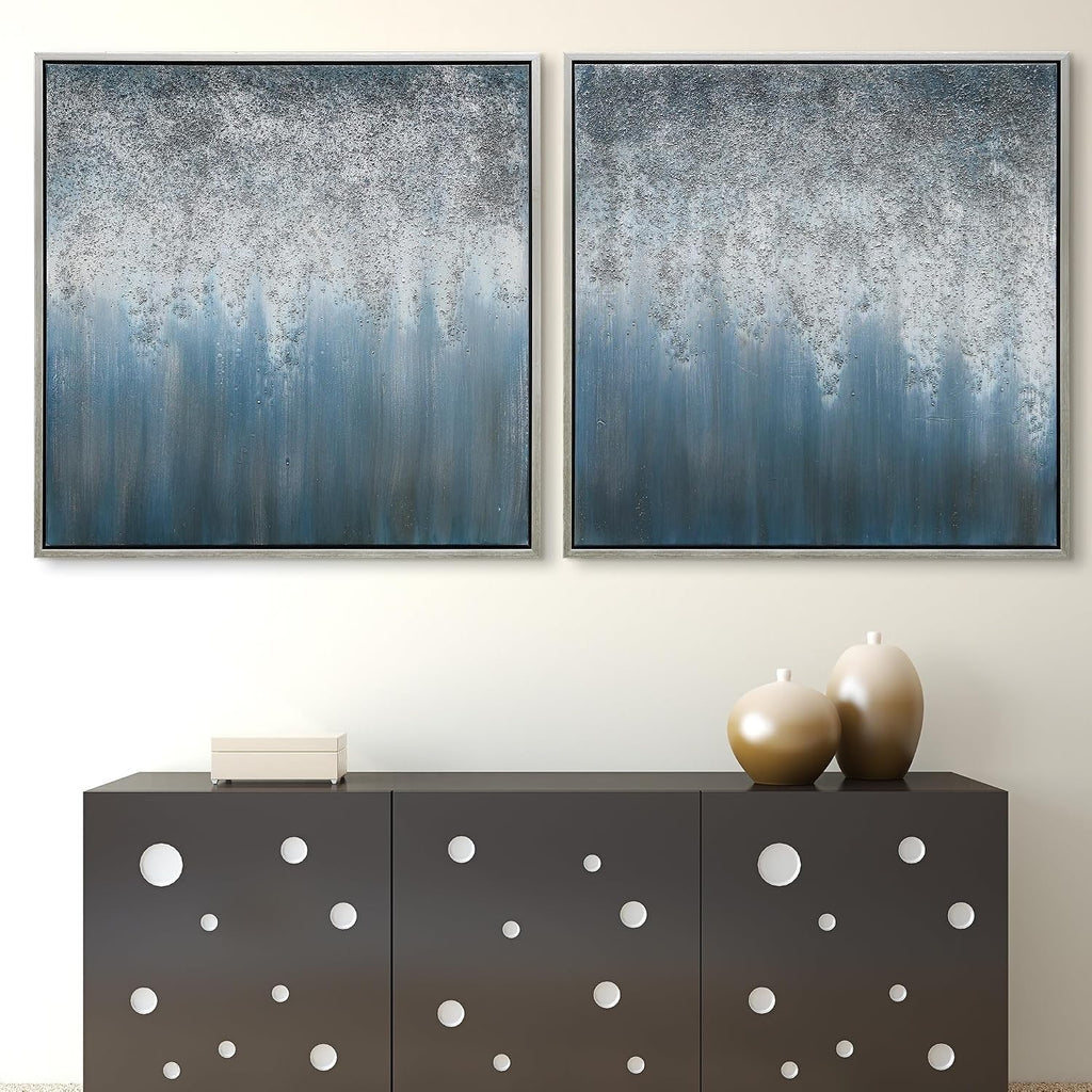 Empire Art Direct Abstract Wall Art Textured Hand Painted Canvas by Martin Edwards, Diptych, 36' x 36' each, Blue Rain