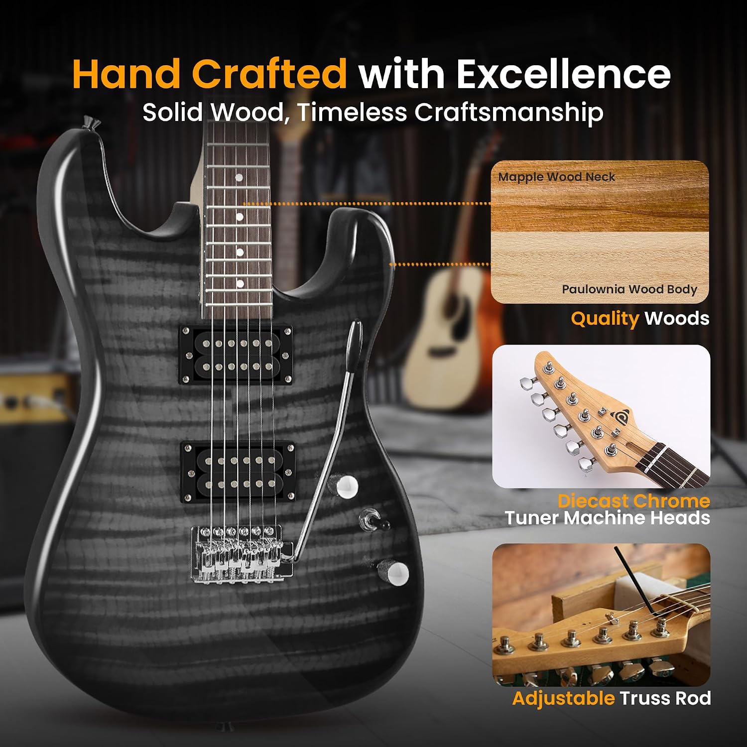 Pyle Electric Guitar Kit with Amp for Beginners Full Size 39' Instrument Package with Humbucker Pickups and Rock Amplifier Starter Set Bundle for Kids All Ages, Youth and Adults