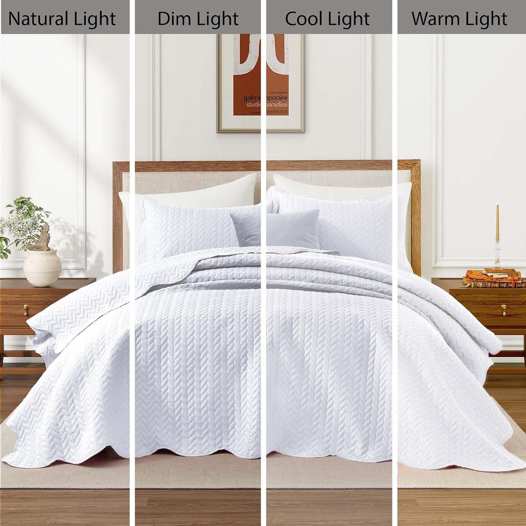 IR Imperial Rooms Queen Quilt Bedding Set (90' x 96') - Bulk Pack of 10 Wholesale for Hotels, Guest Bedroom & Airbnbs - Lightweight Microfiber Reversible Embossed Quilts Bedspreads (White)