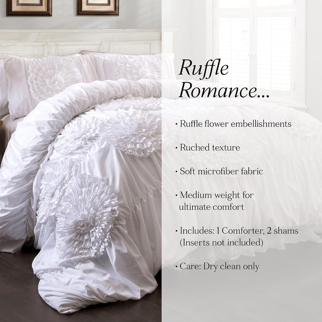 Lush Decor 3 Piece Serena Comforter Set, King, White