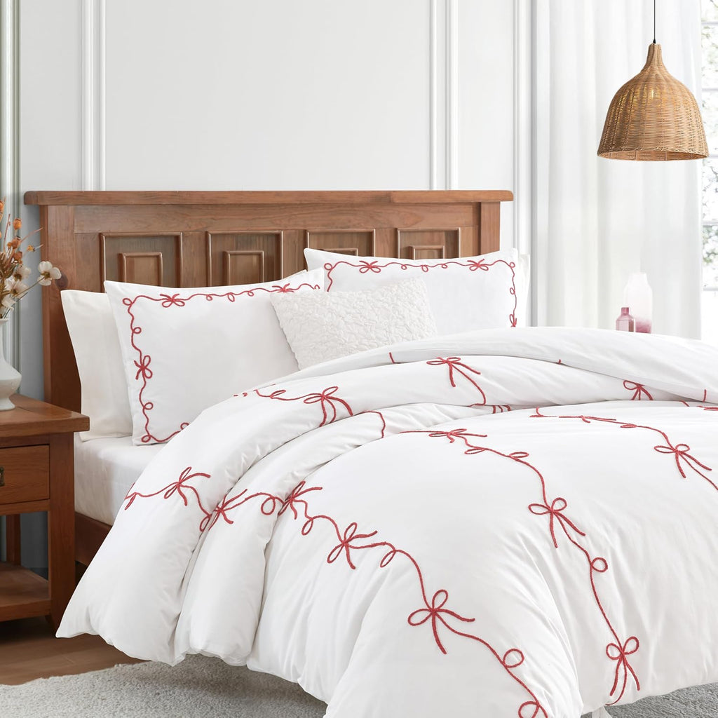 Peri Home Red Bows Bedding 100% Cotton 3-Piece Comforter Set, King