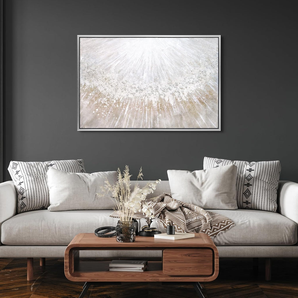 Empire Art Direct Abstract Wall Art Textured Hand Painted Canvas by Martin Edwards, Champagne Frame, 32' x 48', Silver Pellets